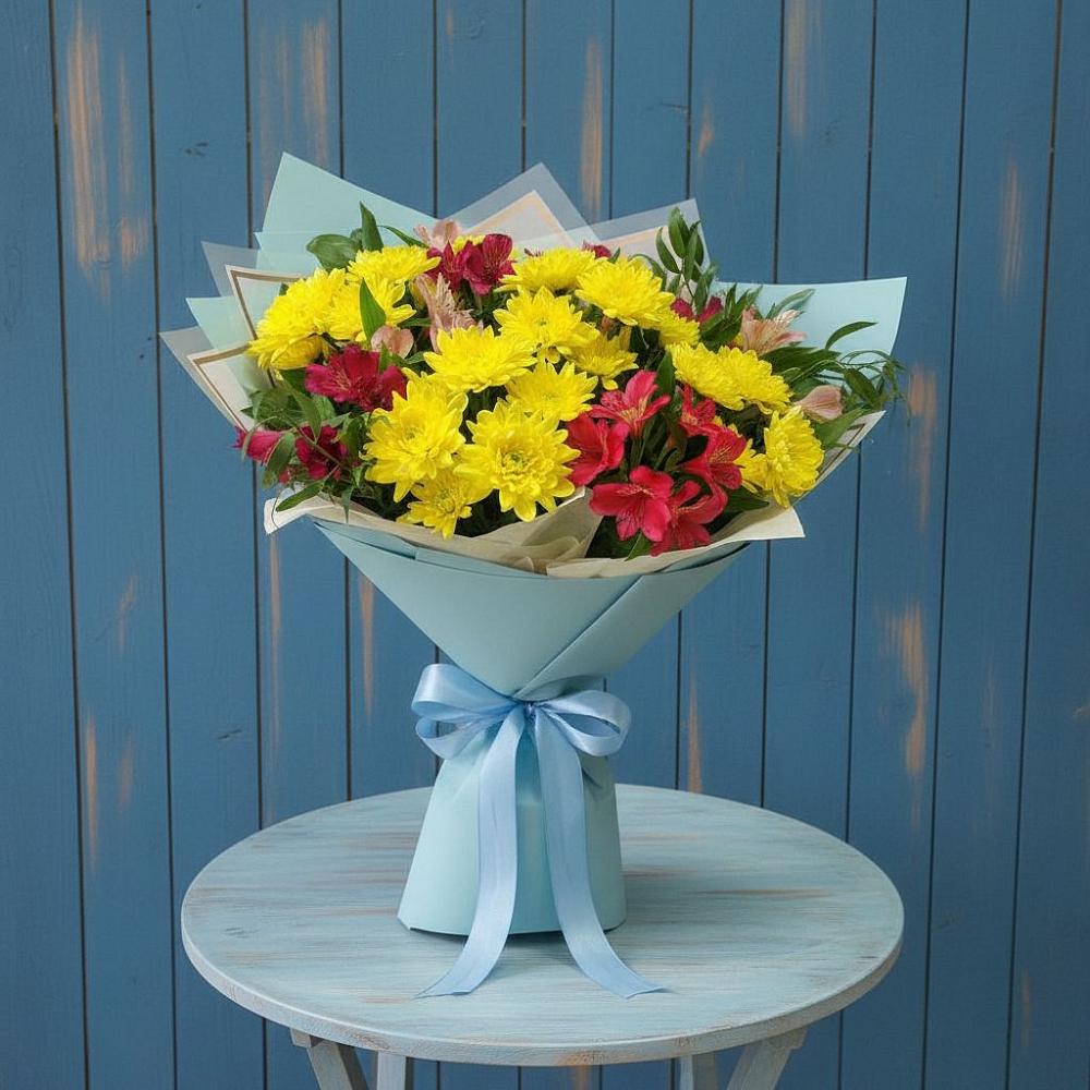 Букет цветов из: Альстромерии и Хризантемы в Советском Ханты-Мансийского АО