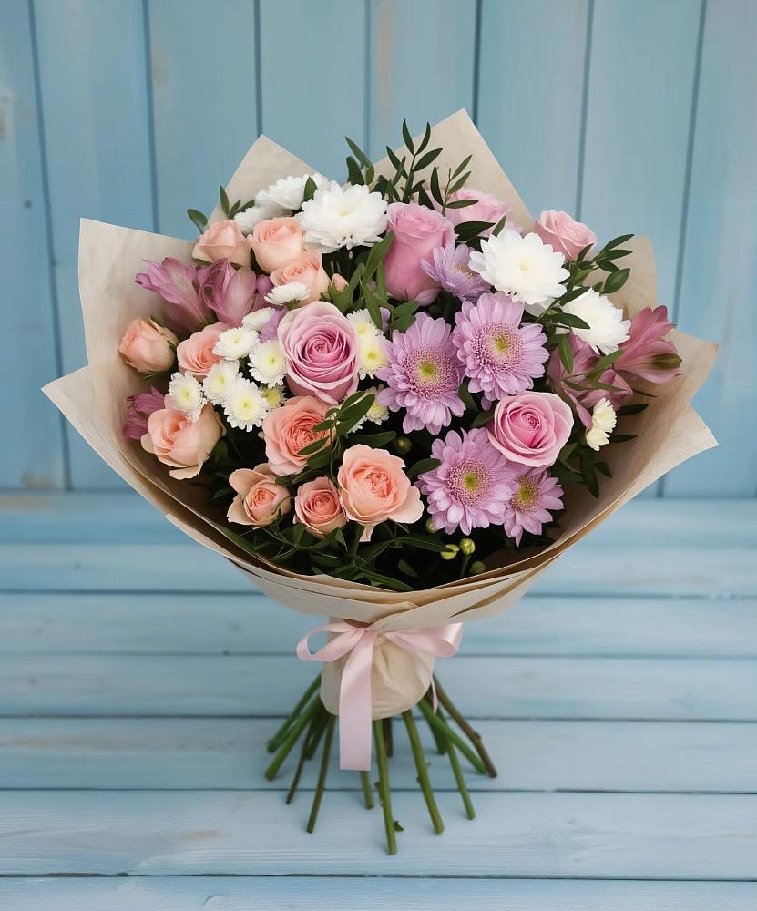 Букет цветов из: Хризантемы, Розы и Альстромерии в Советском Ханты-Мансийского АО