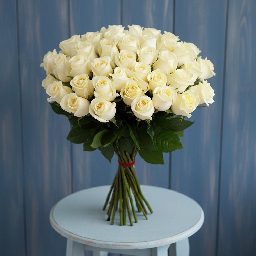 Букет 51 Белая роза Эдлесс Лав в Советском Ханты-Мансийского АО