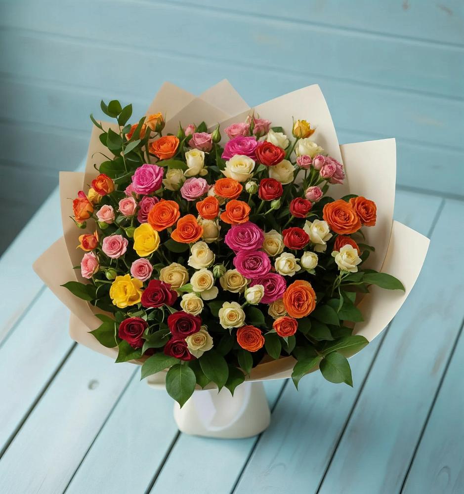 Букет Микс из разноцветных кустовых роз в Советском Ханты-Мансийского АО