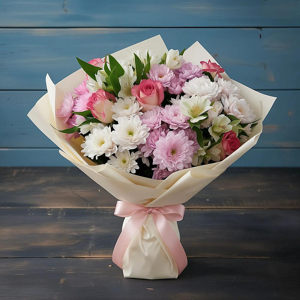 Букет цветов из: Хризантемы, Альстромерии и Розы в Советском Ханты-Мансийского АО